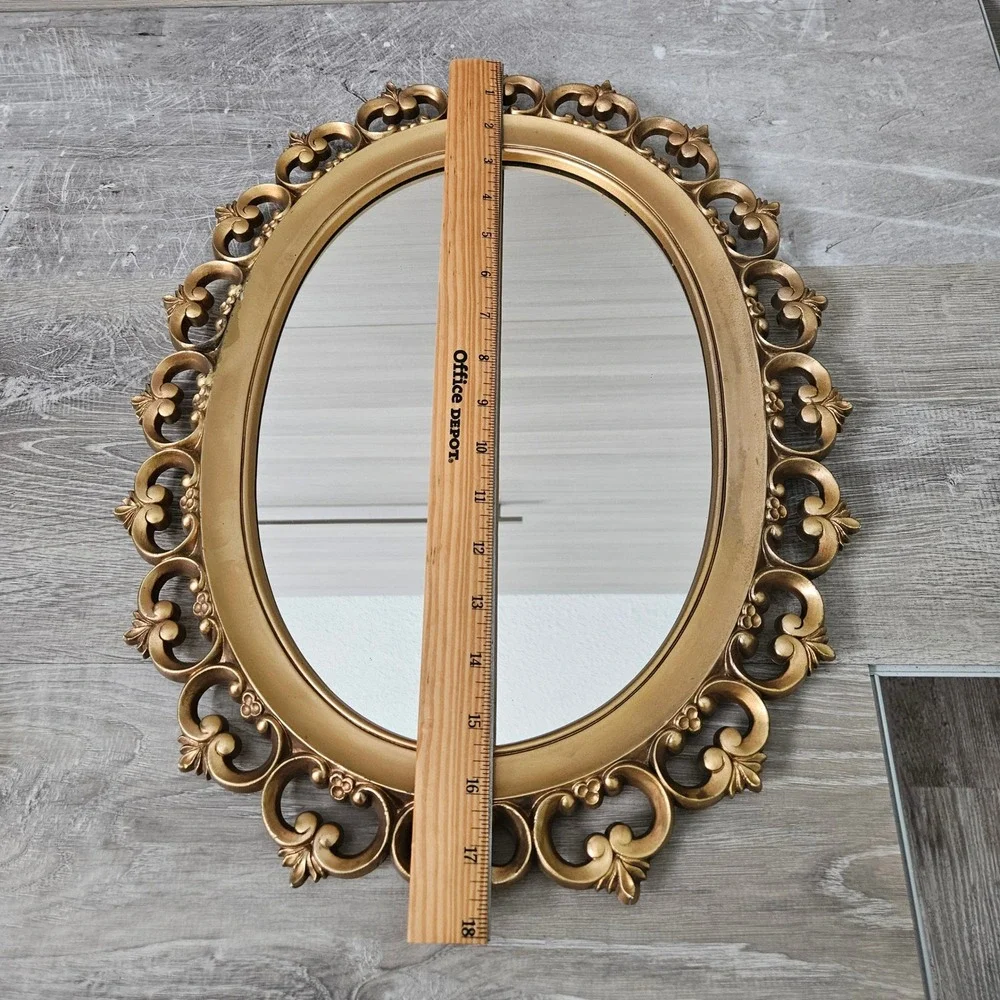 Vintage Syroco 2315 Gold Oval Wall Mirror Ornate Scroll Hollywood Regency USA